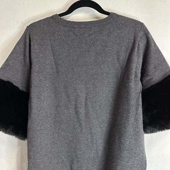 Michael Kors Womens Large Short Sleeve Sweater Top Gray NEW Faux Fur Sleeve - Picture 6 of 11